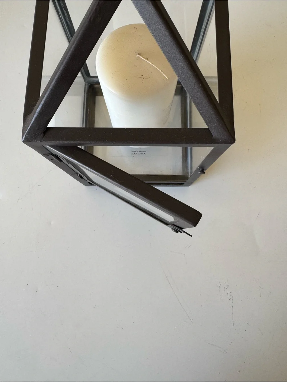 Classic Black Metal Lantern with White Pillar Candle